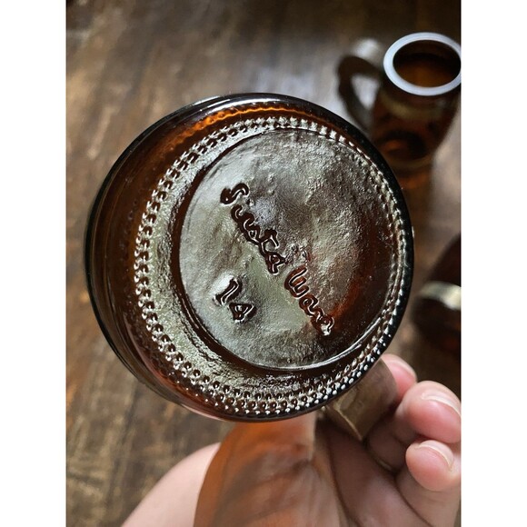 Vintage Siesta Ware Mug 12oz Set Of 4 Amber Glass Wood Handle Collectible MCM - Picture 3 of 5